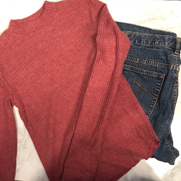 BP Red Waffle Stitch Long-sleeve Crewneck - Picture 2 of 8